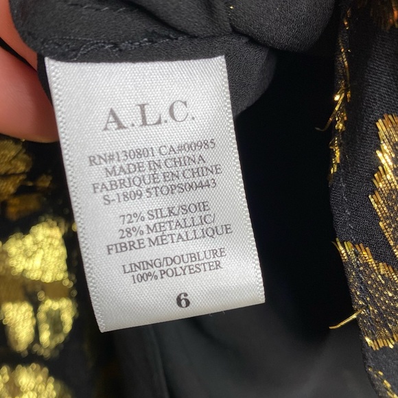 A.L.C. Logan Top Silk Gathered Waist Black/Gold 6 - Picture 8 of 16